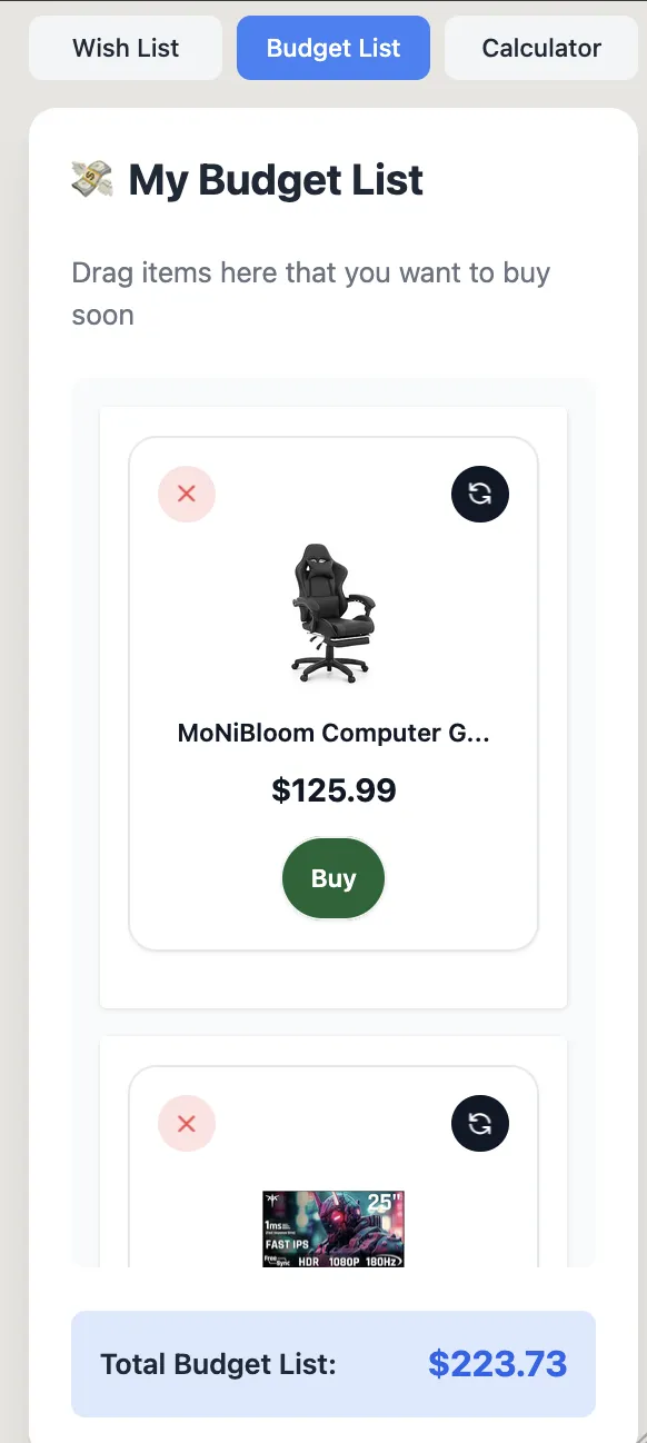 Dashboard My Budget List - Mobile