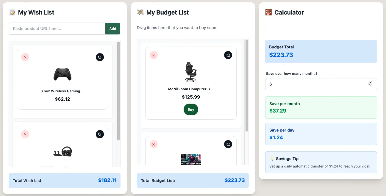 Dashboard My Budget List - Desktop